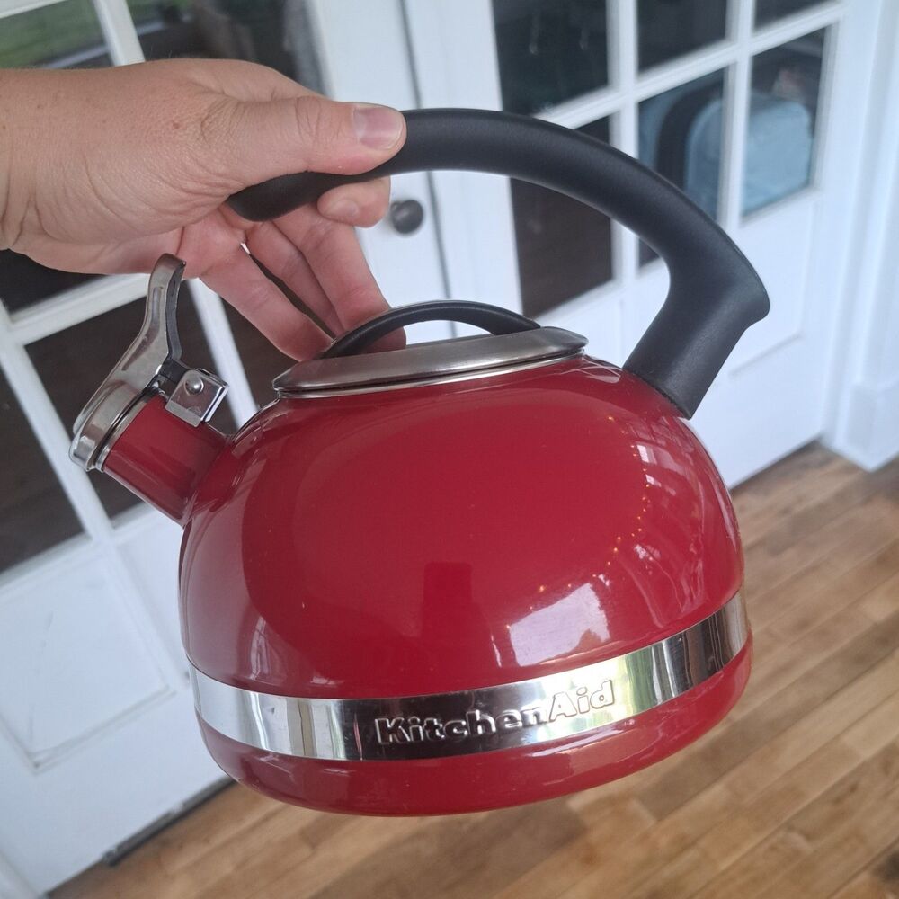 KitchenAid 2 Qt Whistling Tea Kettle Stainless Steel Red Stovetop Teapot